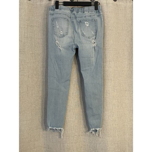 American Bazi Women’s Light Wash Denim Blue Jeans Distressed Size Large - Picture 2 of 4